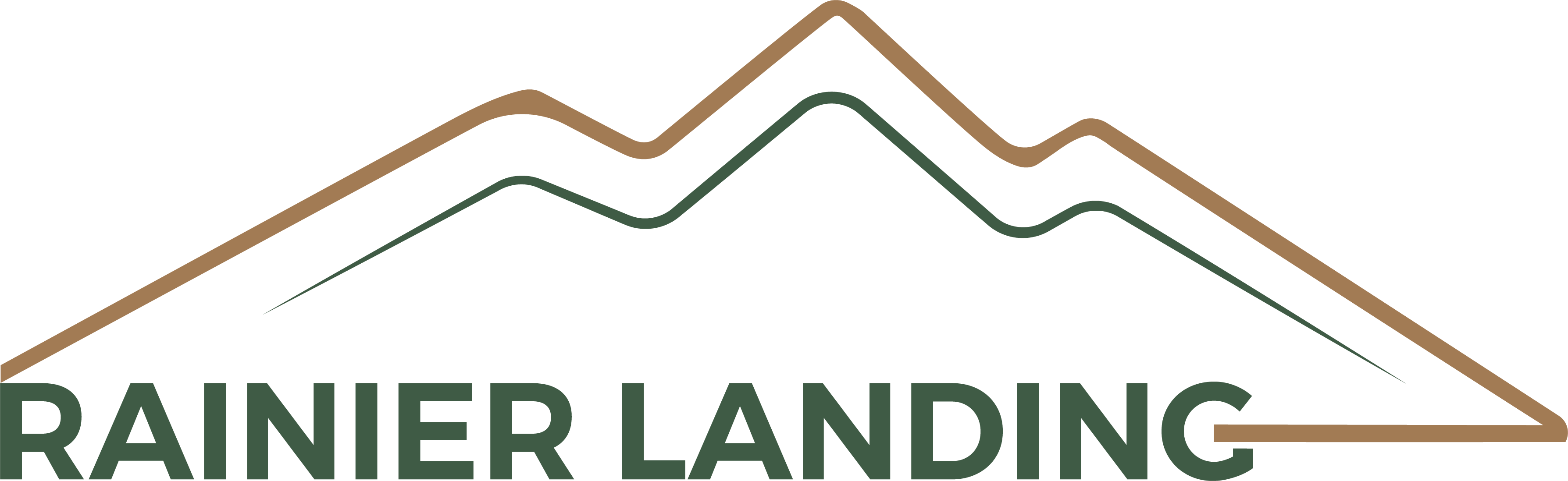 A graphic with a mountain shape and the words "RAINIER LANDING" on it.
